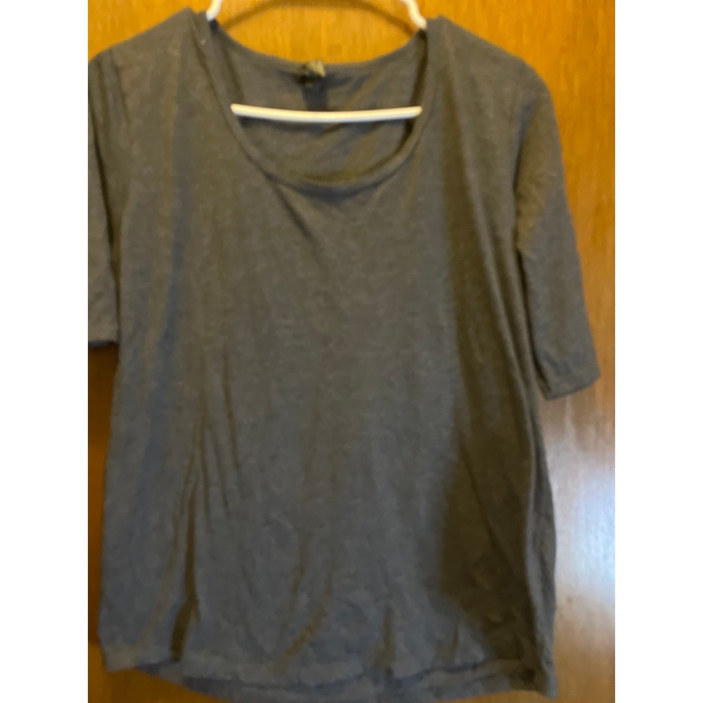Ladies Heather Charcoal Grey Scoop Neck Elbow Sleeve T-Shirt Size Large